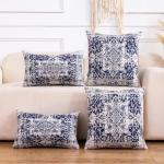 Boho Navy Blue and White Velvet Pillow Set