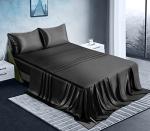 Manyshofu Black Satin Bed Linen Set - 4 Piece
