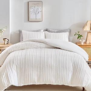 Boho White Duvet Cover Set, Queen Size