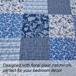 Blue Boho King Quilt Set with Floral Plaid