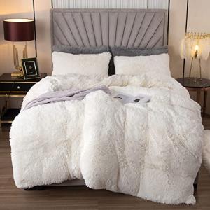 Plush White Shaggy Duvet Cover Set - Queen