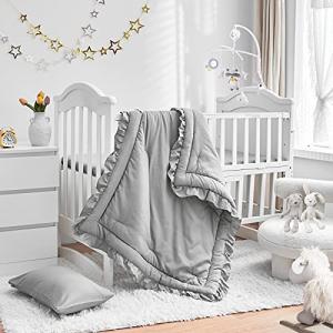 Cute Gray Ruffled 3-Piece Crib Bedding Set