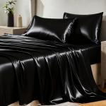 CozyLux Black Satin Queen Bed Sheet Set