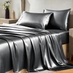 CozyLux 4-Piece Dark Grey Satin Queen Sheet Set