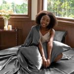 CozyLux 4-Piece Dark Grey Satin Queen Sheet Set