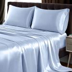 Luxurious Baby Blue Satin Twin Sheet Set