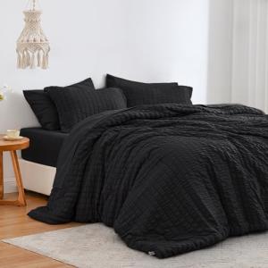 Seersucker Black Queen Comforter Set - 7 Pieces