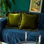 Olive Green Velvet Throw Pillow Covers, Set of 2