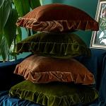 Olive Green Velvet Throw Pillow Covers, Set of 2