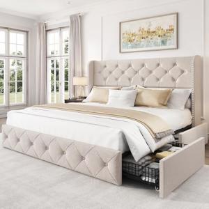 Tufted Queen Bed Frame with Storage Drawers