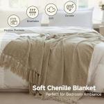 Simple&Opulence Soft Chenille Throw Blanket 50'' x 60'' - Cozy Fluffy Blanket with Fringe Tassel, Farmhouse Boho Blankets for Couch Bed Office Chair Gift Home Decor All Season Use, Khaki
