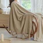 Simple&Opulence Soft Chenille Throw Blanket 50'' x 60'' - Cozy Fluffy Blanket with Fringe Tassel, Farmhouse Boho Blankets for Couch Bed Office Chair Gift Home Decor All Season Use, Khaki