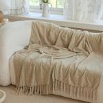 Simple&Opulence Soft Chenille Throw Blanket 50'' x 60'' - Cozy Fluffy Blanket with Fringe Tassel, Farmhouse Boho Blankets for Couch Bed Office Chair Gift Home Decor All Season Use, Khaki