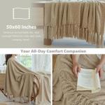 Simple&Opulence Soft Chenille Throw Blanket 50'' x 60'' - Cozy Fluffy Blanket with Fringe Tassel, Farmhouse Boho Blankets for Couch Bed Office Chair Gift Home Decor All Season Use, Khaki