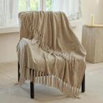 Simple&Opulence Soft Chenille Throw Blanket 50'' x 60'' - Cozy Fluffy Blanket with Fringe Tassel, Farmhouse Boho Blankets for Couch Bed Office Chair Gift Home Decor All Season Use, Khaki