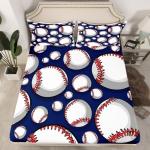 Baseball Sheet Set Sports Theme Bedding Set for Kids Boys Girls Teens 3D Blue Ball Pattern Bed Sheets Breathable Baseball Games Bed Sheet Set Room DecorBed Set Full Size