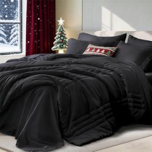 Velorose Queen Comforter Set Black - Bed in a Bag Queen Size 7 Pieces, Soft Bedding Set for All Seasons, Premium Queen Comforter Set with Comforter, Sheets, Pillowcases & Shams