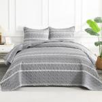 Andency Quilt King Size Set Grey (106x96 Inch), 3 Pieces(1 Striped Boho Printed Quilt and 2 Pillowcases), Bohemian Summer Lightweight Reversible Microfiber Bedspread Coverlet Sets