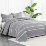 Andency Quilt King Size Set Grey (106x96 Inch), 3 Pieces(1 Striped Boho Printed Quilt and 2 Pillowcases), Bohemian Summer Lightweight Reversible Microfiber Bedspread Coverlet Sets