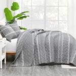 Andency Quilt King Size Set Grey (106x96 Inch), 3 Pieces(1 Striped Boho Printed Quilt and 2 Pillowcases), Bohemian Summer Lightweight Reversible Microfiber Bedspread Coverlet Sets