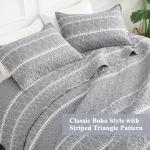 Andency Quilt King Size Set Grey (106x96 Inch), 3 Pieces(1 Striped Boho Printed Quilt and 2 Pillowcases), Bohemian Summer Lightweight Reversible Microfiber Bedspread Coverlet Sets