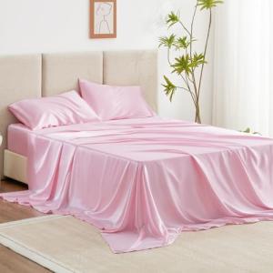 Luxury Pink Satin Queen Sheets Set - 4 Pieces