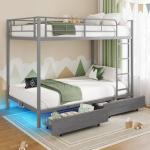 Twin Over Twin Metal Bunk Bed with USB & LED