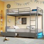 Twin Over Twin Metal Bunk Bed with USB & LED