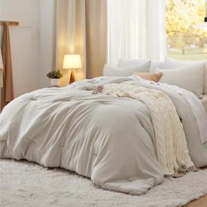 Bedsure Queen Comforter Set in Beige, 3 Pieces