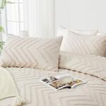 Andency Comforter Full Size Set, Beige Boho Cream Soft Warm Tufted Neutral Bedding Comforter Sets for Full Size Bed, 3 Pieces Aesthetic Chevron Farmhouse Cute Bohemian Textured Bedding Set