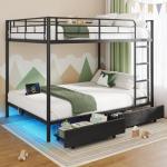 Full Over Full Metal Bunk Bed with USB & LED