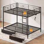Full Over Full Metal Bunk Bed with USB & LED