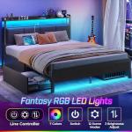Full Size Bed Frame with Charging Station and LED