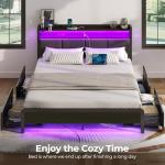 Full Size Bed Frame with Charging Station and LED