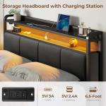 Full Size Bed Frame with Charging Station and LED