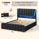 Queen Bed Frame with LED Light and Storage Drawers