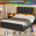 Queen Bed Frame with LED Light and Storage Drawers