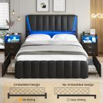 Queen Bed Frame with LED Light and Storage Drawers