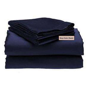 Navy Blue 4-Piece King Satin Sheet Set