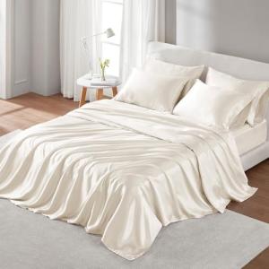 Luxurious Ivory Satin Queen Sheet Set - 6 Pieces