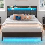 Queen Bed Frame with LED Lights and Storage