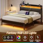 Queen Bed Frame with LED Lights and Storage