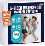 Utopia Bedding Waterproof 5-Sided Mattress Protector Twin Size, Premium Breathable Mattress Cover, Fitted Style with Stretchable Pockets (White)
