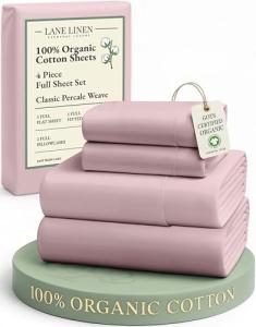 LANE LINEN 100% Organic Cotton Sheets Full Size Bed, Machine Washable Fully Elasticized Low Pill Fade Resistant Cotton Sheets, Soft & Comfy Percale Eco Friendly sábanas Full -Sepia Rose