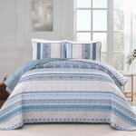 WONGS BEDDING Boho Quilt Set King Size, Blue Bohemian 3 Pieces Quilt Sets, Lightweight Bedspread Coverlet Bedding Set for All Season (104"x90")