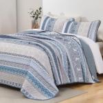 WONGS BEDDING Boho Quilt Set King Size, Blue Bohemian 3 Pieces Quilt Sets, Lightweight Bedspread Coverlet Bedding Set for All Season (104"x90")