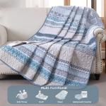 WONGS BEDDING Boho Quilt Set King Size, Blue Bohemian 3 Pieces Quilt Sets, Lightweight Bedspread Coverlet Bedding Set for All Season (104"x90")