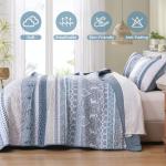 WONGS BEDDING Boho Quilt Set King Size, Blue Bohemian 3 Pieces Quilt Sets, Lightweight Bedspread Coverlet Bedding Set for All Season (104"x90")