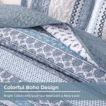 WONGS BEDDING Boho Quilt Set King Size, Blue Bohemian 3 Pieces Quilt Sets, Lightweight Bedspread Coverlet Bedding Set for All Season (104"x90")
