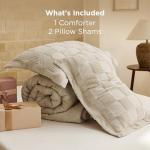 Bedsure King Size Comforter Set Beige, Boho Tufted Bed Set, Checkered Farmhouse Shabby Chic Bedding, 3 Pieces, 1 Plaid Geometric Comforter and 2 Pillow Shams